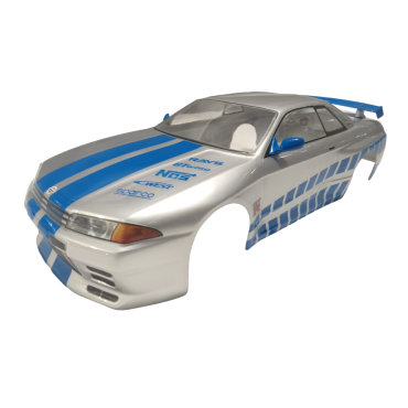 BOLHA NISSAN R32 GT-R 94 ESCALA 1/10 200mm JÁ PINTADA PRATA COM FAIXA AZUL BOLHA POINT BP0042